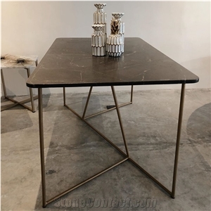 High Quality Black Marble Dining Table with Metal Legs