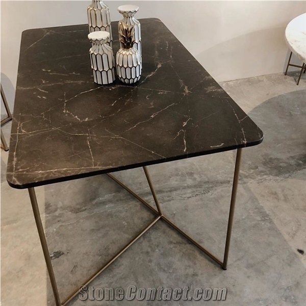 High Quality Black Marble Dining Table with Metal Legs