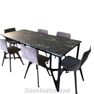 Home Furniture Black Marble Dining Table with Metal Base