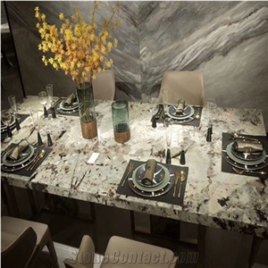 Luxury Snow Mountain Blue Granite Top 10 Seater Dining Table