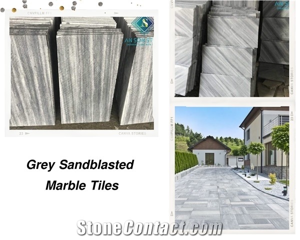 Grey Sandblasted Marble Tiles Brushed with a Square Edge