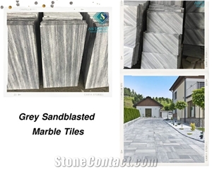 Grey Sandblasted Marble Tiles Brushed with a Square Edge
