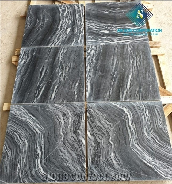 Polishing Tiger Veins Black Marble Floor & Wall