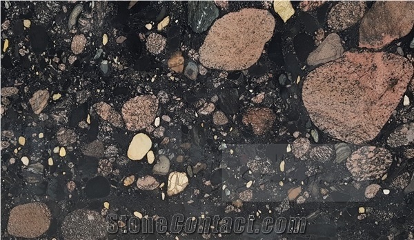 Pebble Black Granite Slabs & Tiles, Indian Pebble Black