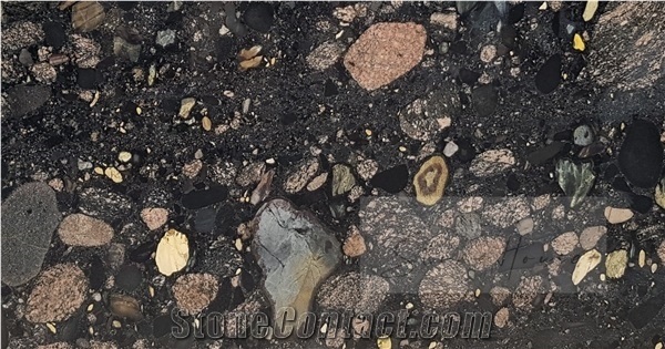 Pebble Black Granite Slabs & Tiles, Indian Pebble Black