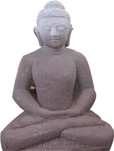 Sitting Meditating Buddha Statue, Black Lavastone