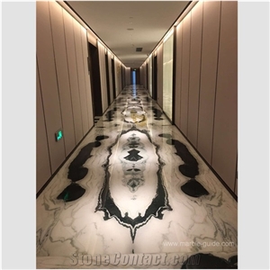 Panda White Marble Bookmatched Tiles for Flooring