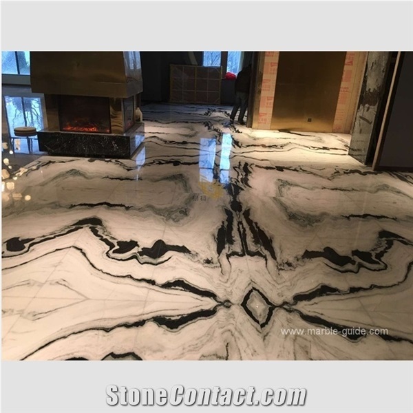 Panda White Marble Bookmatched Tiles for Flooring