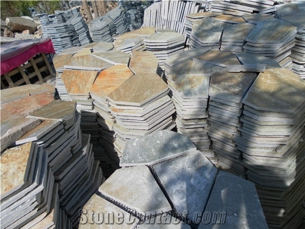 China Yellow Quartzite Natural Stone Random Flagstones Paver