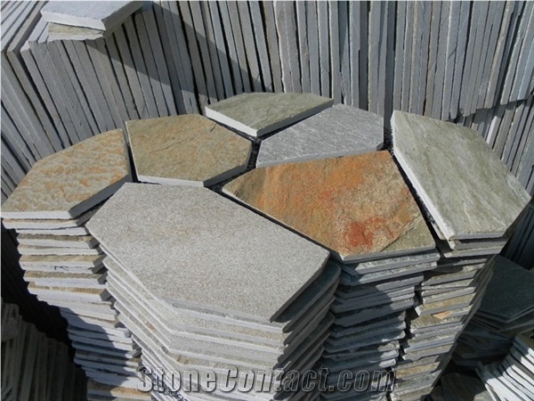 China Yellow Quartzite Natural Stone Random Flagstones Paver