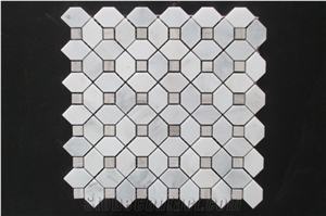 Mixed Carrara White Marble with Black Marquina Mosaic Tiles