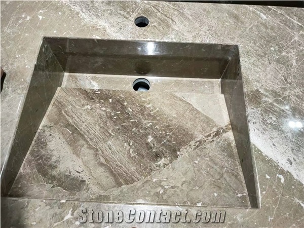 Beige Marble Square Basin Bathroom Sink in China Market