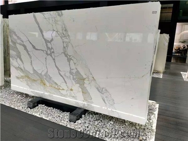 Italy Calacatta White Marble Slab Wall Floor Tiles Project