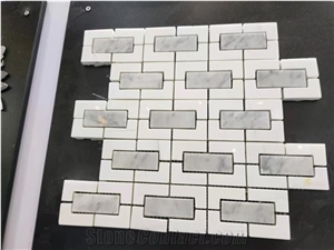 White and Grey Marble Mosaic Square Bathroom Floor Wall