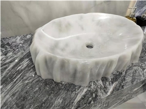 White Marble Natural Stone Basin Bathroom Sink Bowls