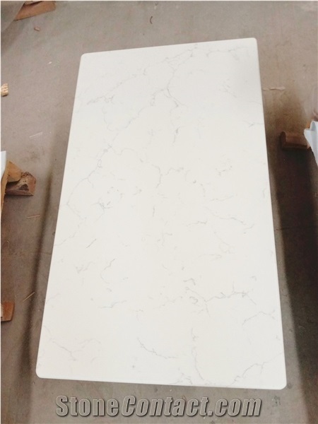 Round Edge Carrara White Artificial Quartz Stone Table Tops