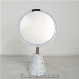 Custom Led Mirror Makeup White Marble Base Table Stand