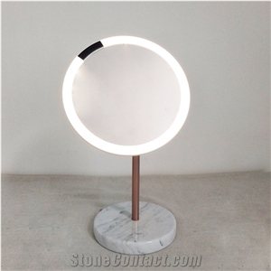 Custom Led Mirror Makeup White Marble Base Table Stand