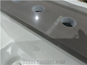 Grey Man Made Quartz Stone Prefab Vanity Top Install Ceramic Sinks