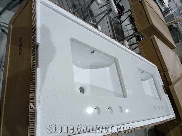 Pure White Artificial Stone Countertops with Double Sinks