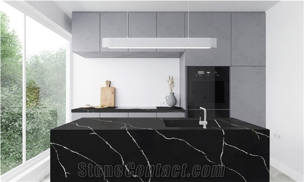 Black Marquina Quartz Slabs for Walls, Floors and Tops
