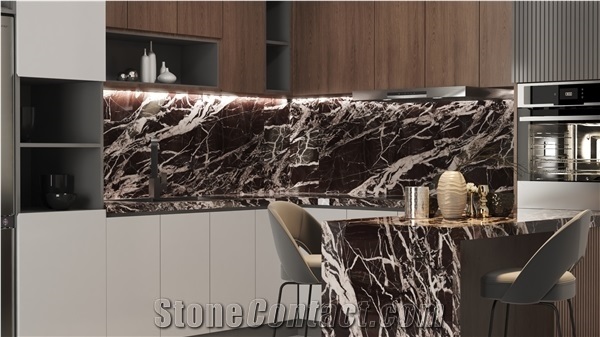 Majestic Rose Marble Kitchen Countertop, Island Top