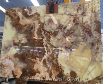 Blue Jade with Red Pattern Onyx Slab Background Floor