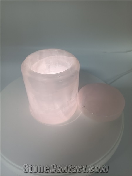 Home Decor Pink Onyx Stone Candle Jar Holders with Lids