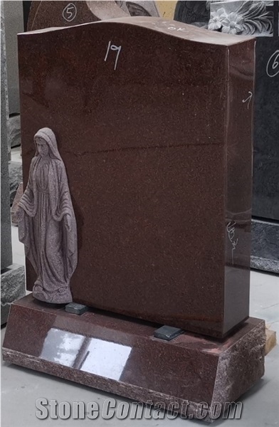 Virgin Mary Granite Upright Headstone Monument Design