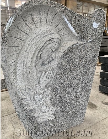 Virgin Mary Granite Upright Headstone Monument Design
