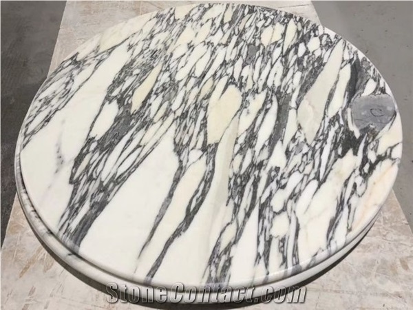 Round Arabescato Arni Bianco White Marble Table Top