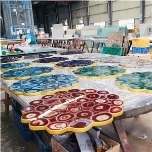 Red Green Blue Agate Round Table Top