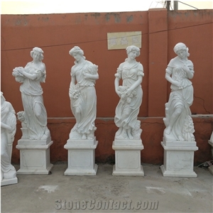 Guangxi White Marble 4 Statues Garden Angel Sculptures