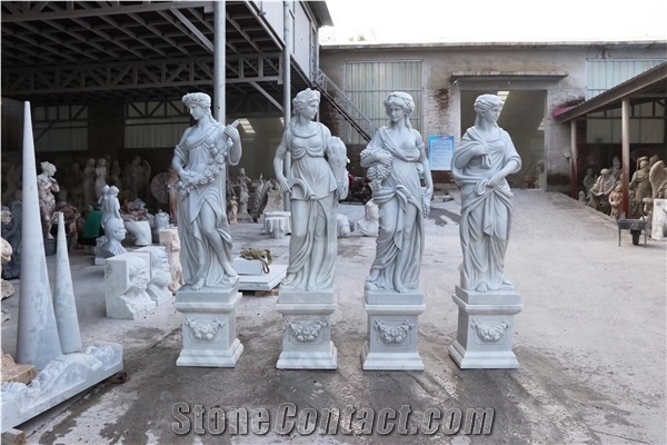 Guangxi White Marble 4 Statues Garden Angel Sculptures