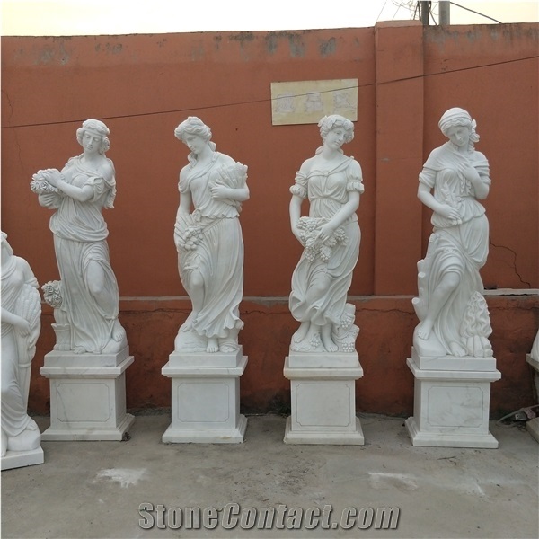 White Marble 4 Angel Sculptures Lady Garden Statues