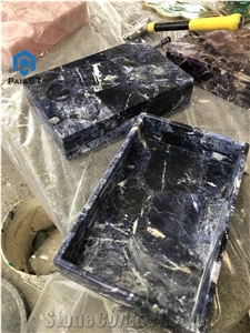 Blue Agate Semiprecious Stone Jewel Case