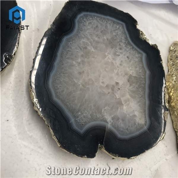 Natural Agate Coaster with Gold Edge for Drinks