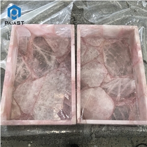Pink Agate Semiprecious Stone Jewel Case