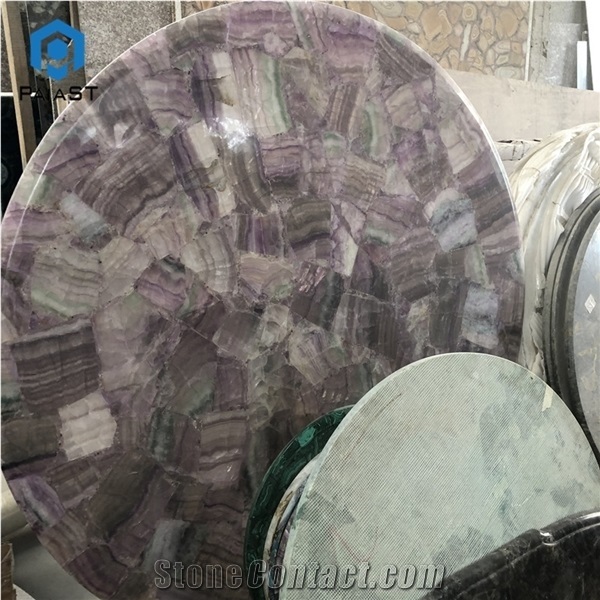 Pink Agate Semiprecious Stone Round Table Tops