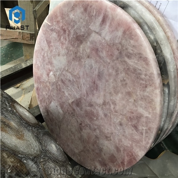 Pink Agate Semiprecious Stone Round Table Tops