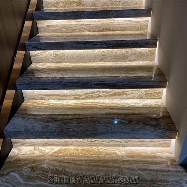 Translucent Brown Onyx Marble Stairs
