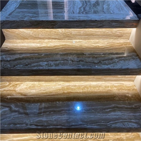 Translucent Brown Onyx Marble Stairs