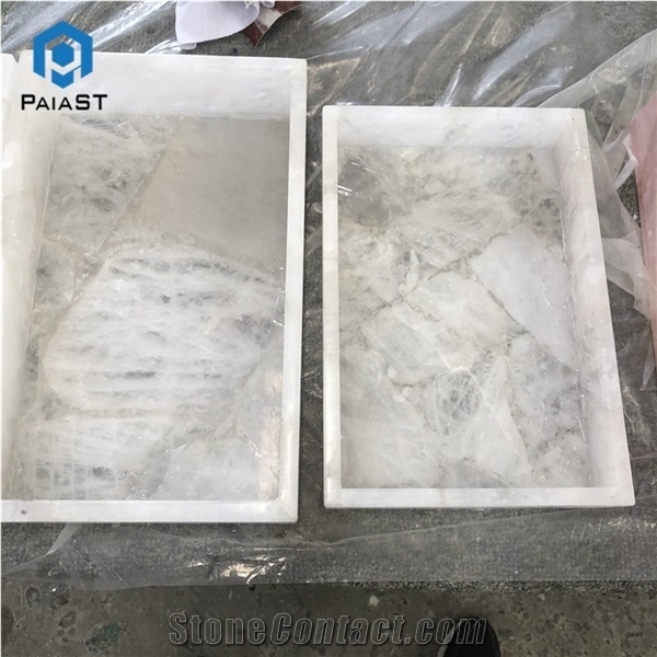 White Crystal Agate Semiprecious Stone Jewel Boxes