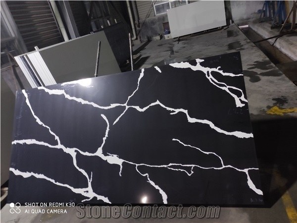 Calacatta Black Quartz Solid Surface Kitchen Slab