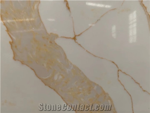 Golden Calacatta Quartz Slabs for Countertop and Vanity Top