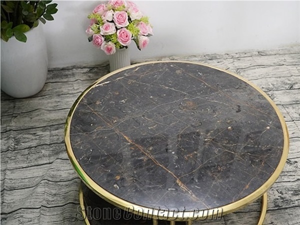 Golden Black Marble Tea Table T03/ Table Top/ Vietnam Stone