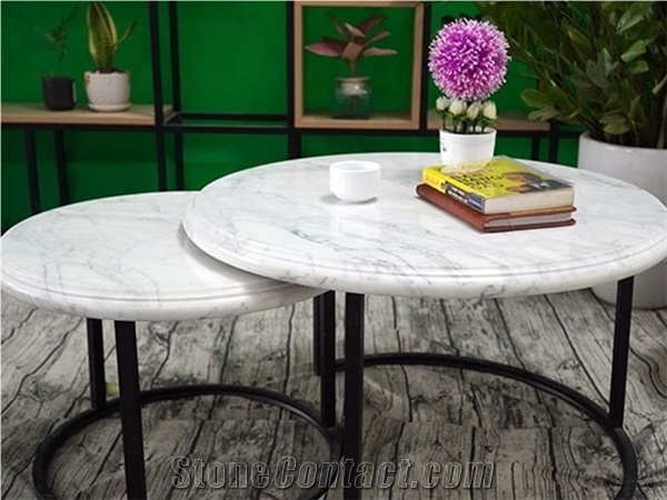 White Marble Round Tea Table T05/ Table Top/ Vietnam Stone