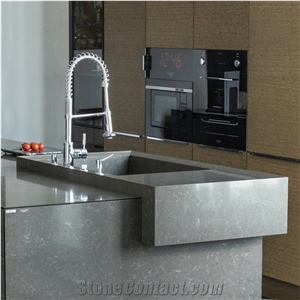 Noble Pietra Gray Conglomerate Quartz Kitchen Countertop