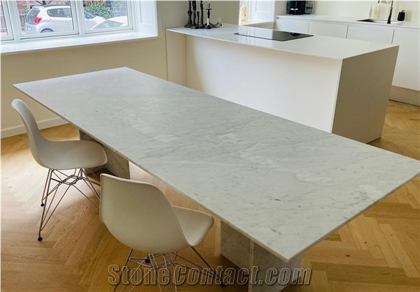 Carrara White Marble Kitchen Countertop, Island Top