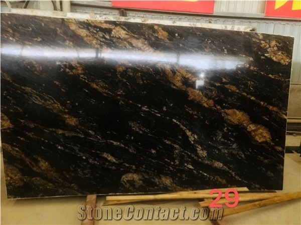 Luxury Black & Gold Cosmic Granite Brazilian Granite Slabs